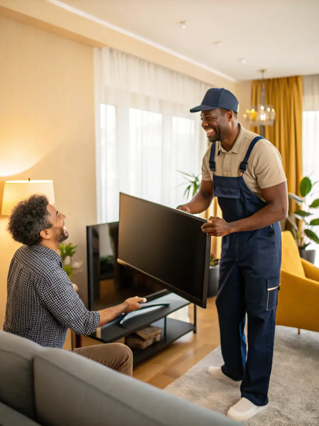 A satisfied John's Creek homeowner shaking hands with an Appliances Pro Now technician after a successful appliance repair.