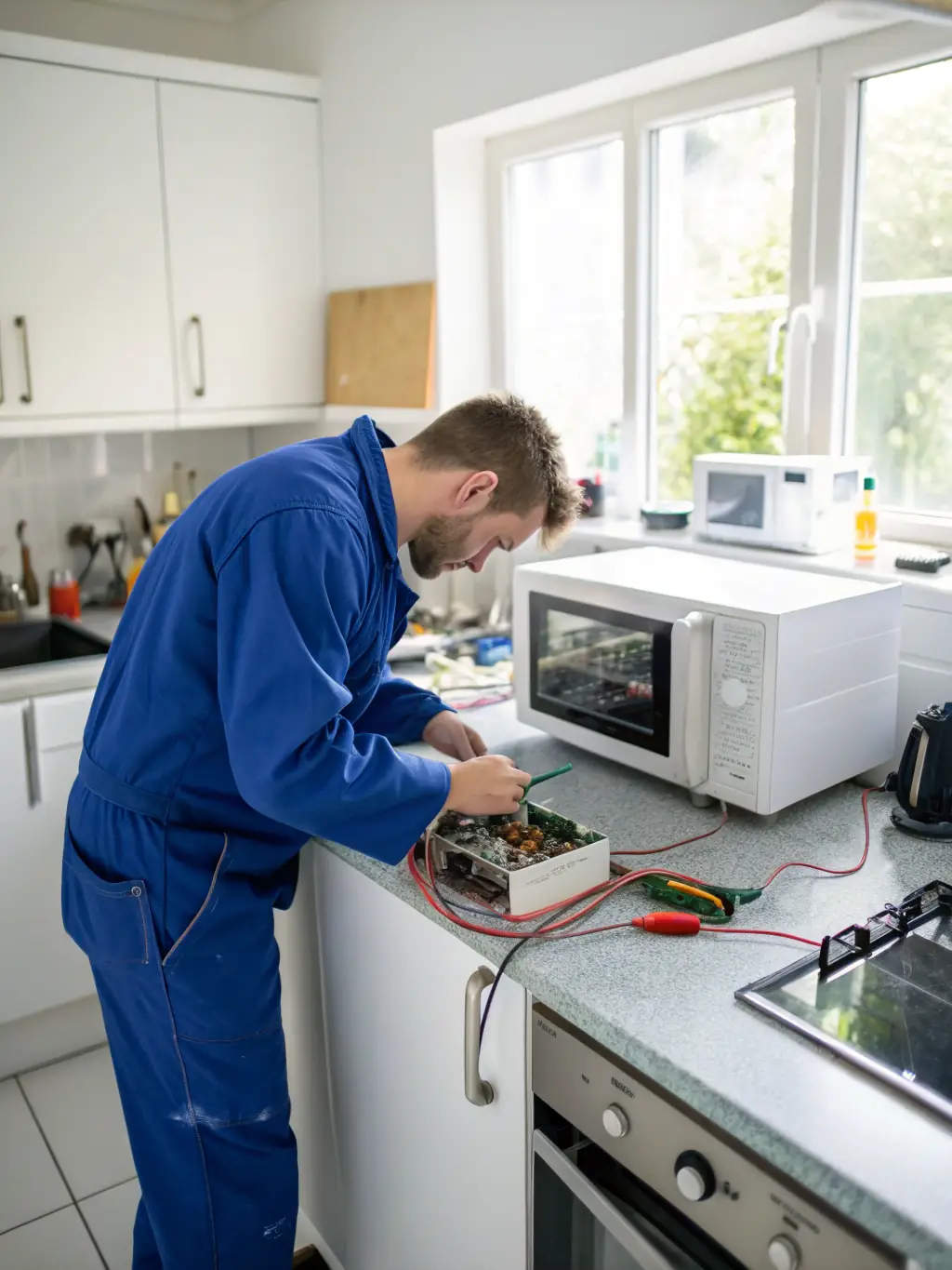 A technician is depicted efficiently repairing a dishwasher beneath a kitchen counter, with tools neatly arranged. The image focuses on efficiency and problem-solving, representing Appliances Pro Now's dishwasher repair solutions.